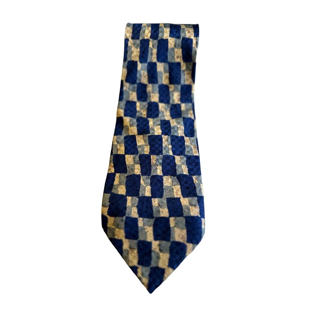 Vintage Fumagalli's Blue Geometric Abstract Pattern Italian Design 100% Silk Tie